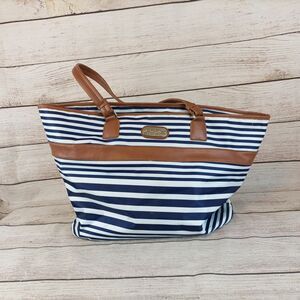 Jessica Simpson Navy White Striped Large Canvas Tote Bag - 22.5x13.5"